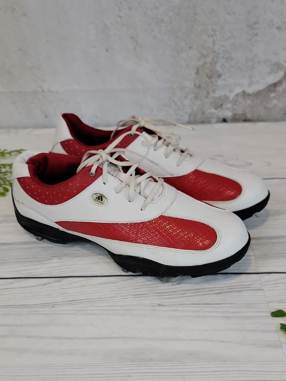 adidas Golf Shoes With Cleats White and Red Performance Sneakers Womens Size 7
